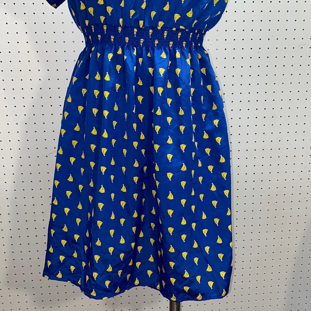 NWT Francesca’s Collection One Shoulder Yellow Sailboat Small Blue Dress - Picture 3 of 10